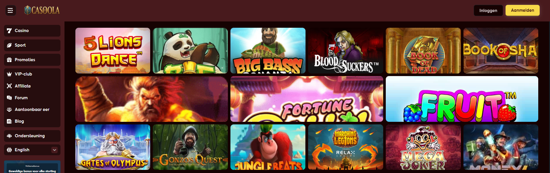 Spellen bij Casoola Casino